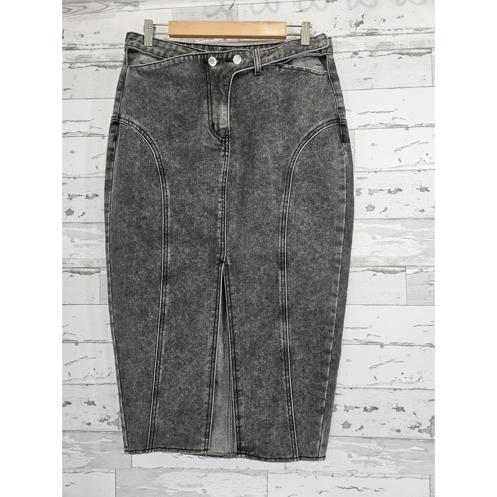PrettyLittleThing Tall Washed Grey Front Split Denim Maxi Skirt US 8 NWT